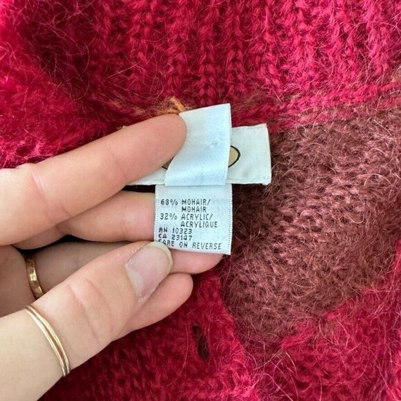 Vintage Talbots Hand Knit Red Mohair Blend Fluffy Preppy Grannycore Cardigan - Picture 5 of 7
